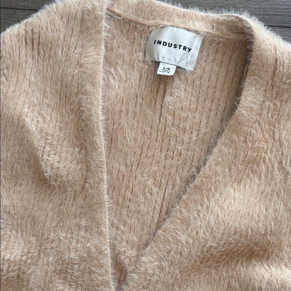Industry Republic Clothing Cozy Faux Fur Fuzzy Knit Button Front Ribbed Cardigan - Picture 4 of 11